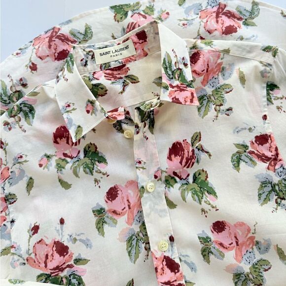 Saint Laurent Floral Rose Print Cotton Voile Button Down Shirt Size 38 FR 6 US - Picture 1 of 14